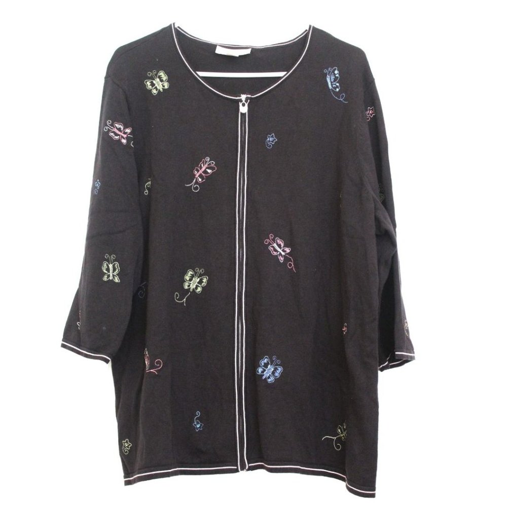 Vintage CJ Banks Knit Cardigan Butterfly Embroidery Sz 2X Whimsigoth Baddie